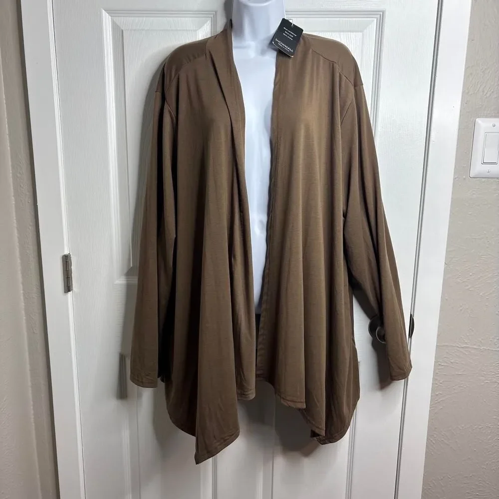 NWT 4X Showmall Coffee Brown Open Front Waterfall Cardigan